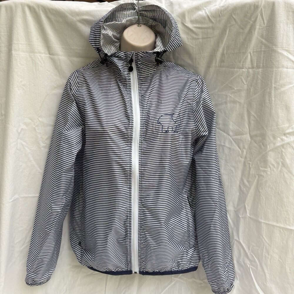Ivory Ella Elephant Blue and White Striped Hooded Windbreaker Jacket XS